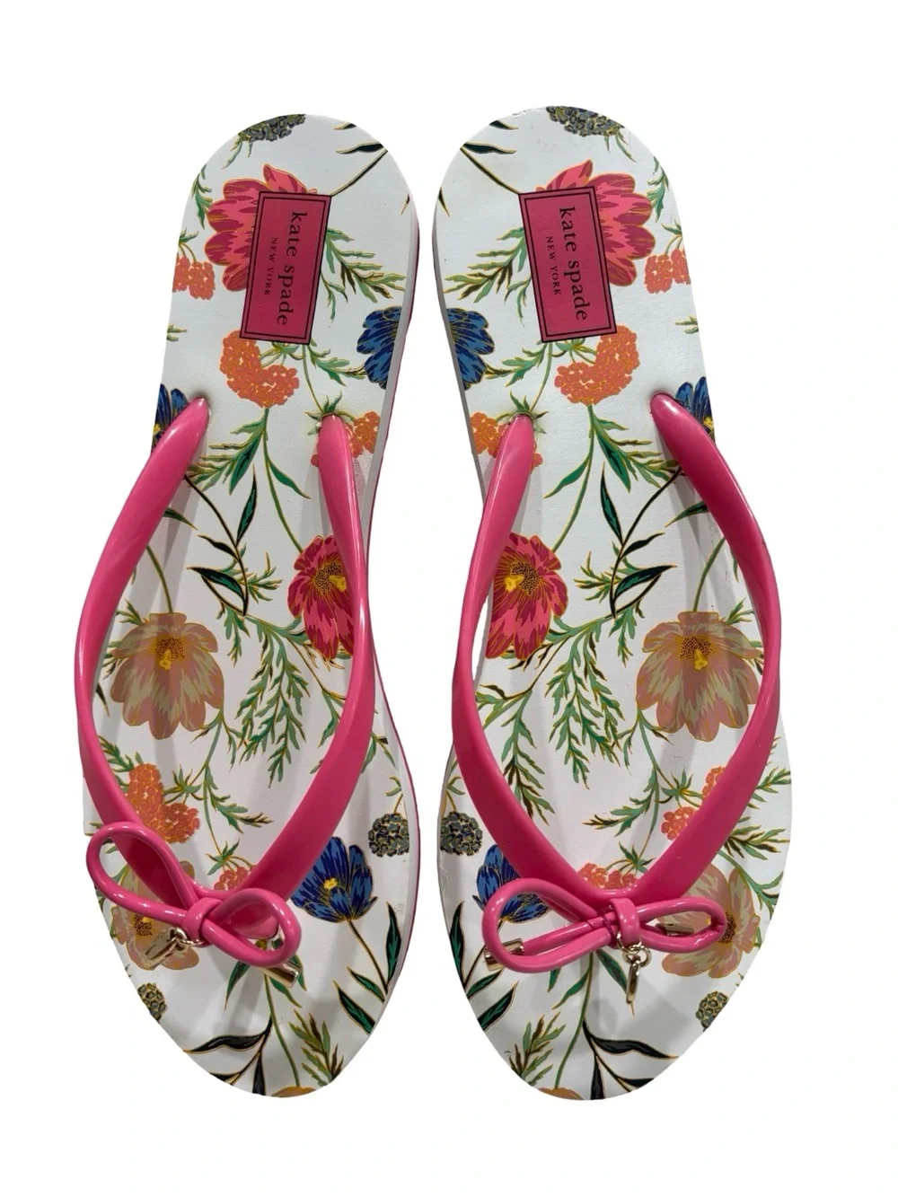 Kate Spade New York Floral Bow Flip Flops Pink Thong Sandals Women’s Size 9/10